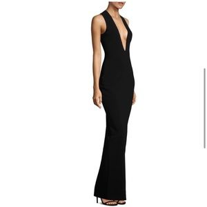 Solace London deep V neck black gown